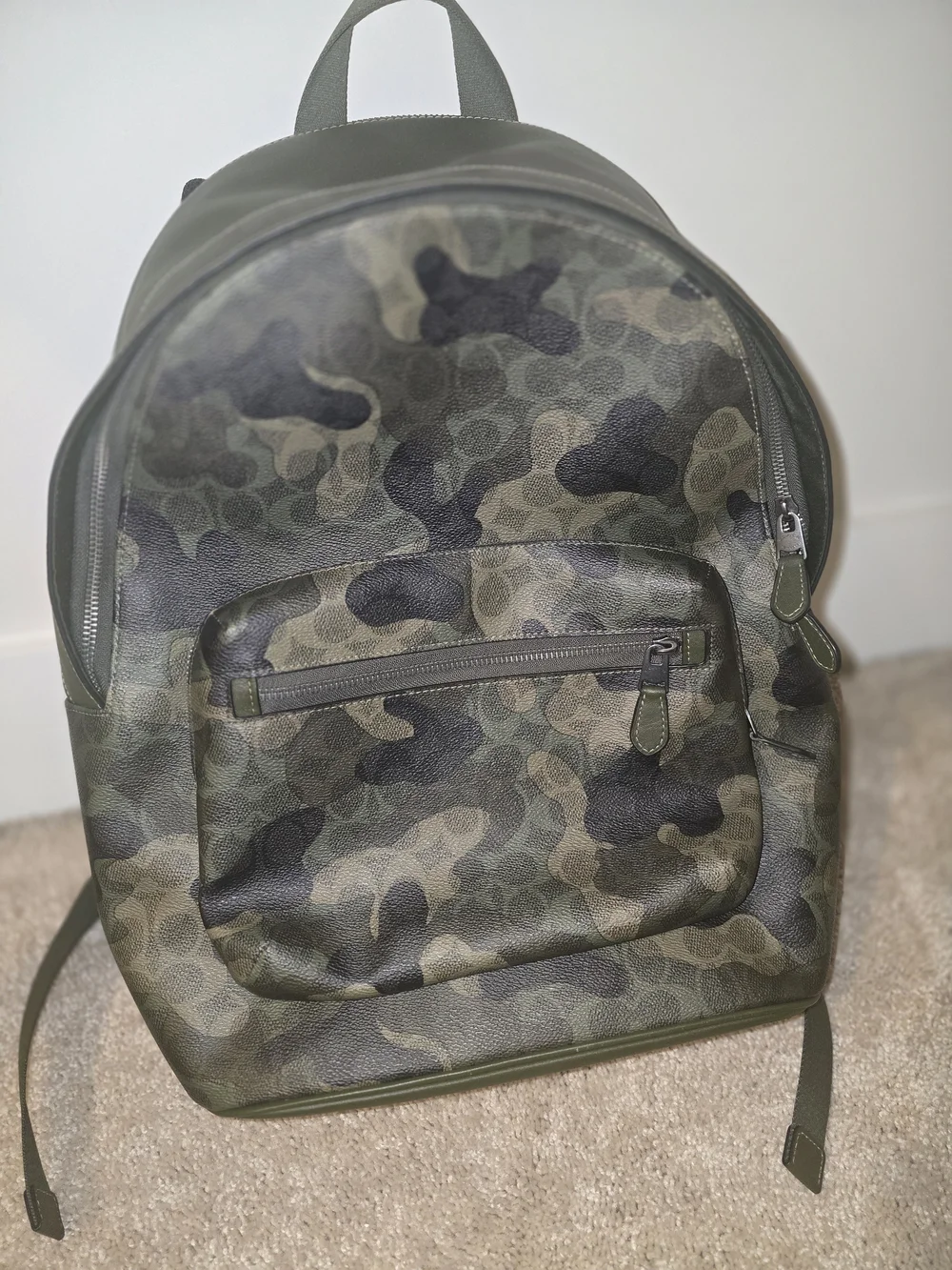 Coach Men's Camo Leather Backpack in Olive and Khaki